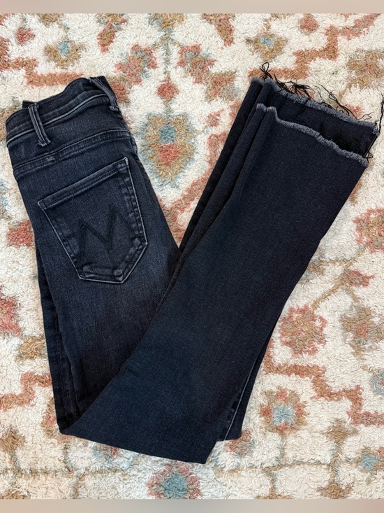 MOTHER Denim - MOTHER High Rise Frayed Hem Flare Jeans Black Wash Size 23